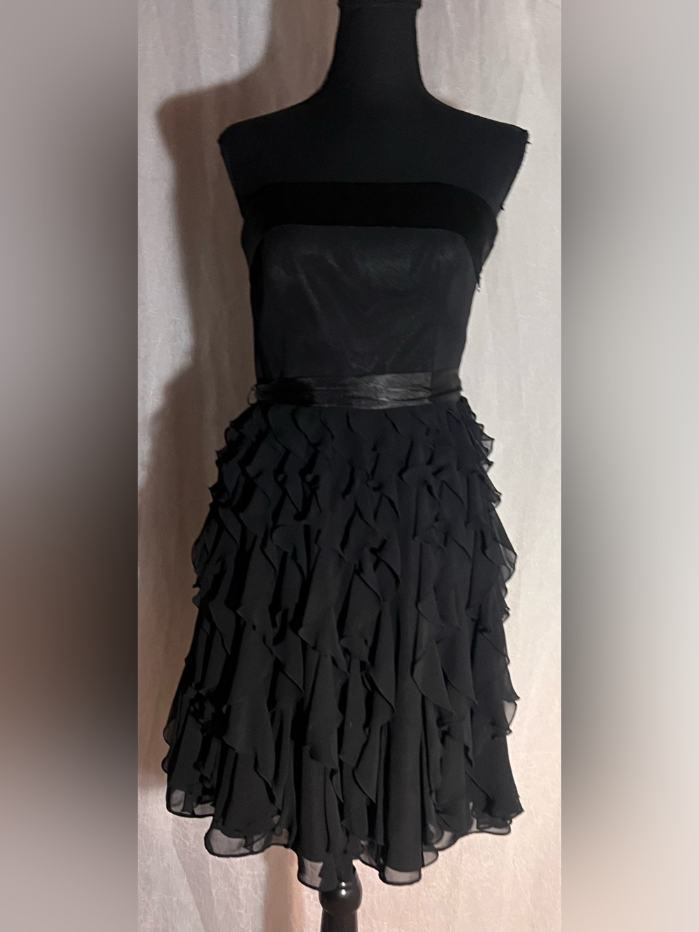 White House Black Market Black Strapless Ruffle Cocktail Dress